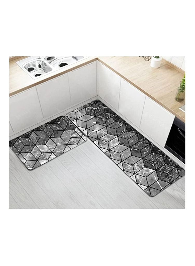 MahMir Kitchen Rug Mat Set-Cushioned Anti-Fatigue Runner Floor Comfort mats-kitchen rugs 2 pcs Set-Help relieve pressure while cooking-Non-slip Mat for all Rooms & Bathrooms too ( Black Marble ) - Image 1